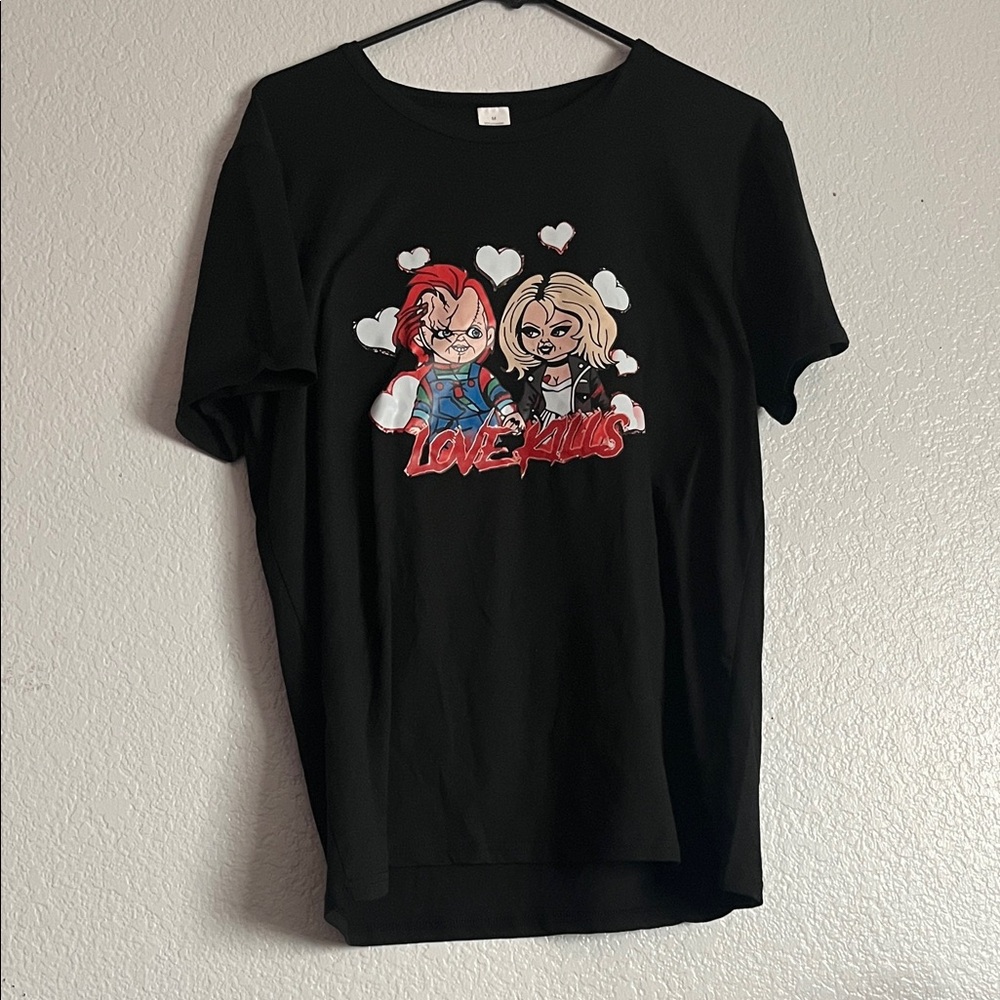 Black Chucky and Tiffany Graphic T-Shirt
